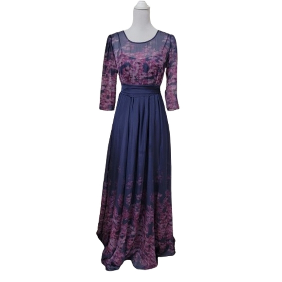 Luxe by Seraphine Size 6 Navy Blue & Pink Floral Silk Maternity Gown - Picture 1 of 16